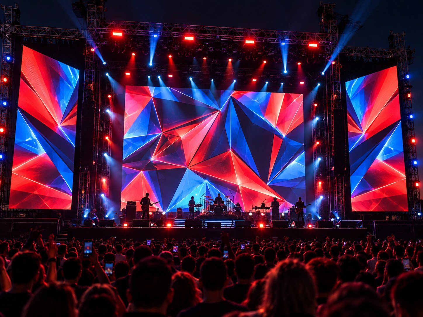Palco com painel de LED central e telas laterais